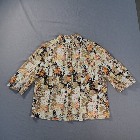 CJ Banks Shirt Womens X Plus 14W Patchwork Hawaiian Coastal Beach Loose Linen - Picture 1 of 11